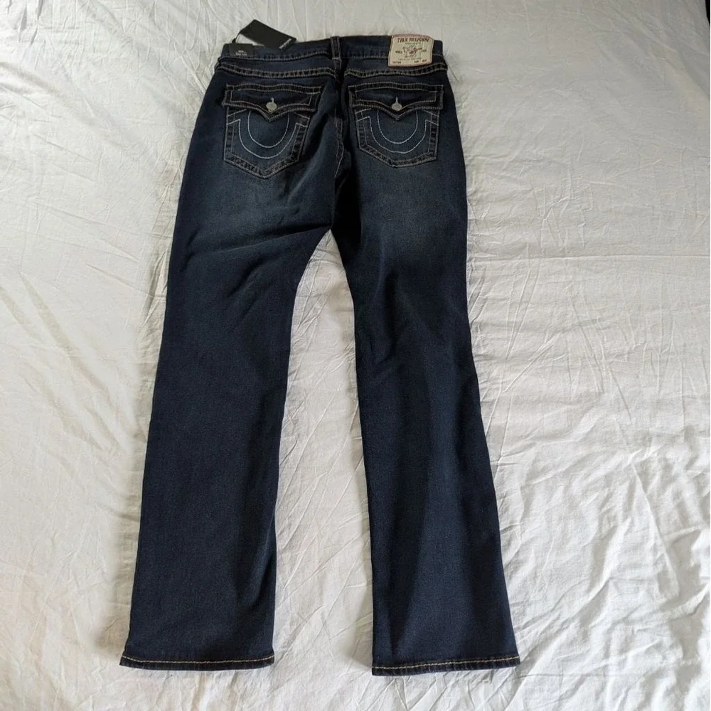 True Religion NWT‎ Ricky Relaxed Straight Jeans Dark Wash Big Flap Mens 34x34